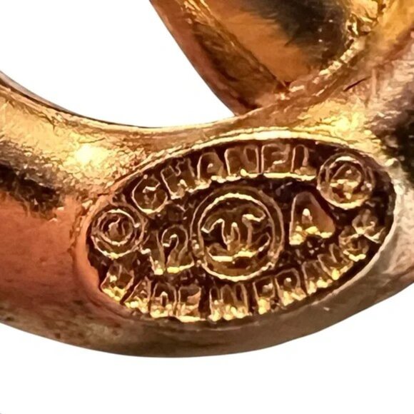 Chanel Gold Chain and Black Strauss Rhinestones Hoop Earrings - Picture 6 of 8